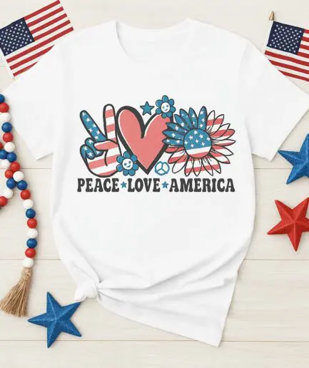 Peace • Love • America – Retro Patriotic Tee